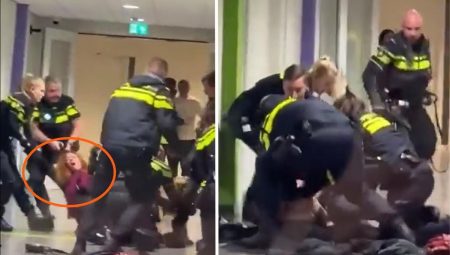 Hollanda polisi gebe Filistinli bayanı yerlere savurdu